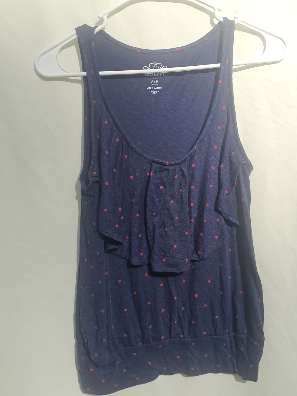 Old Navy Navy Tank Top with Pink Dot Ruffle 2011 Small